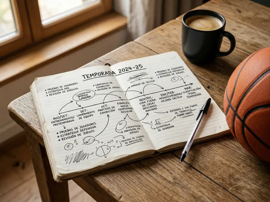 Pizarra de planificacion de la temporada NBA 2025-26