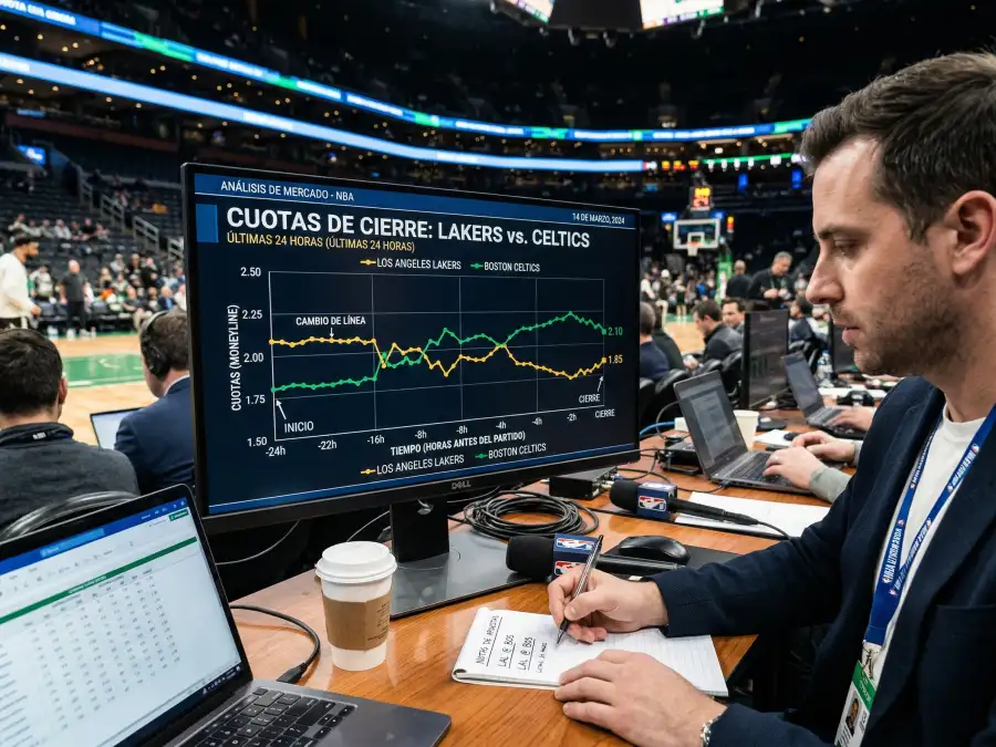 Pantalla con gráfico de línea de cierre de cuotas de un partido NBA